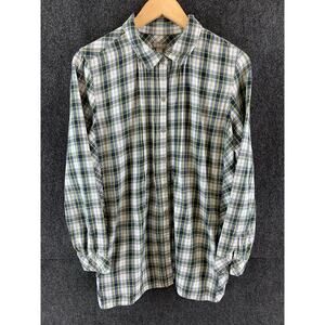 J. Jill Women’s Tunic Shirt Button Up Embroidered Pockets Plaid Green Size Large